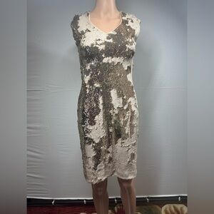 Sequin Sleeveless Dress - Cream and Brown